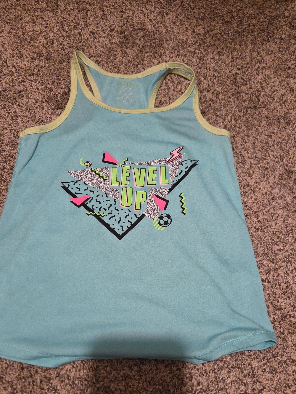 tek gear Blue Tank Top with 'LEVEL UP' Graphic and Cream Trim